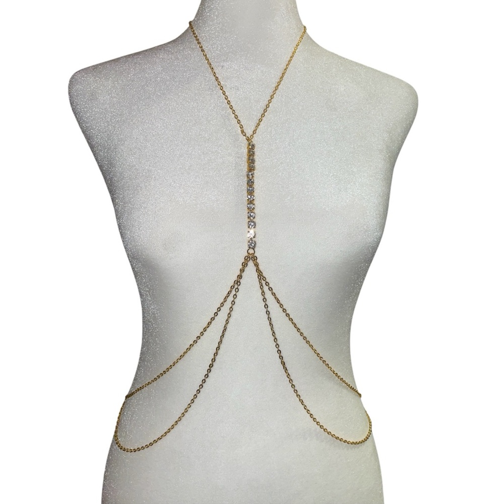 Gold Rhinestone Body Chain Jewelry - Picture 4 of 7